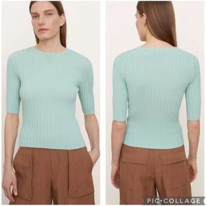 Vince‎ Ribbed Elbow Sleeve Sweater Green XL